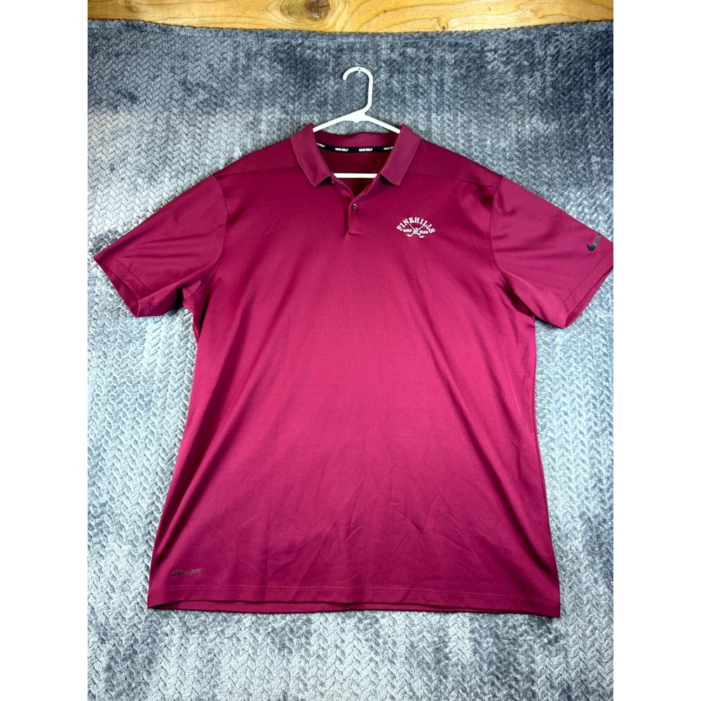 Nike Golf Polo Shirt Mens XL Red Dri Fit Pinehills Golf Club Tennis Short Sleeve